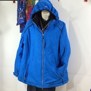 Obermeyer Vibrant Blue Hooded zip front ski jacket 16